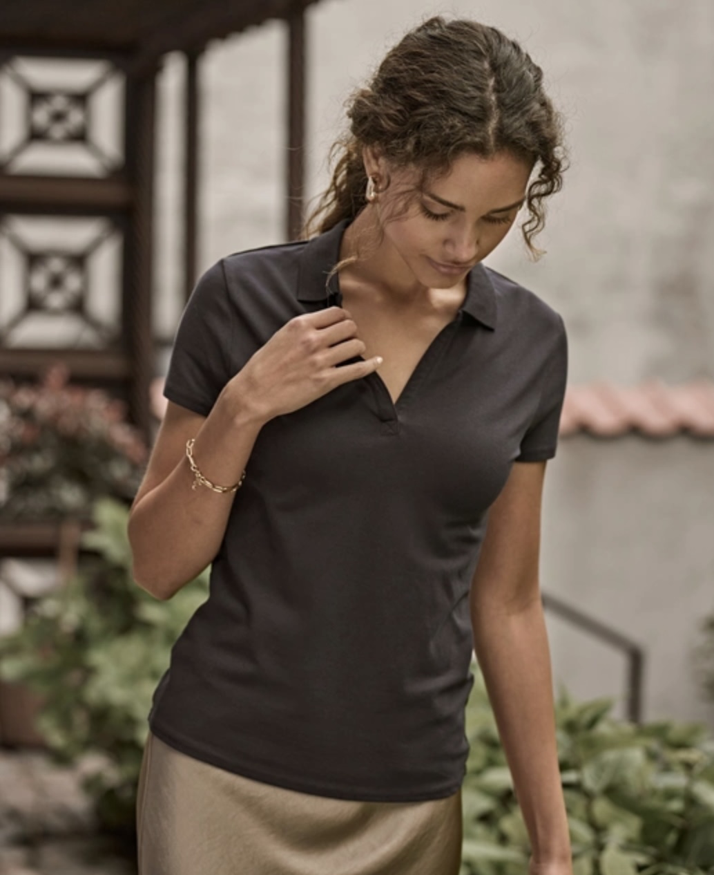 Women's Luxury Stretch Polo Black view 4